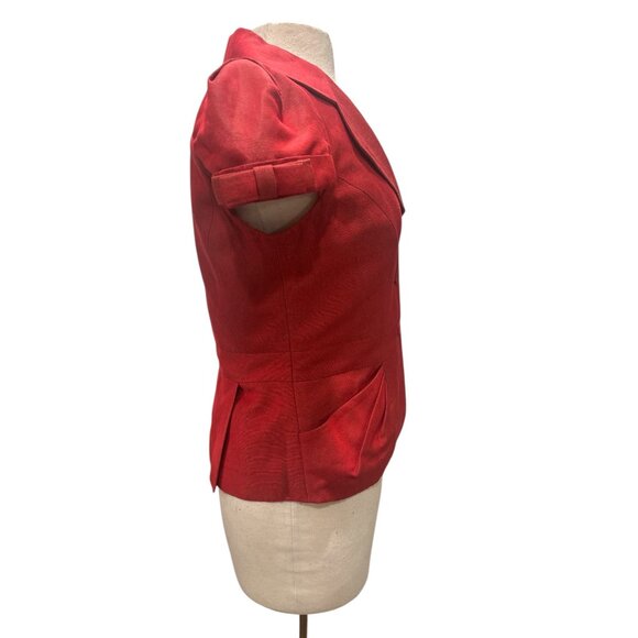 Claudia Angelazzi Red Tailored Short Sleeve Blazer Jacket Size 38 Linen Cotton - Picture 5 of 9